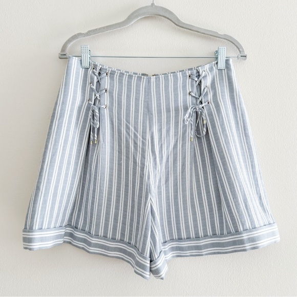 Club Monaco Blue and White Striped High Waisted Shorts - Picture 1 of 6